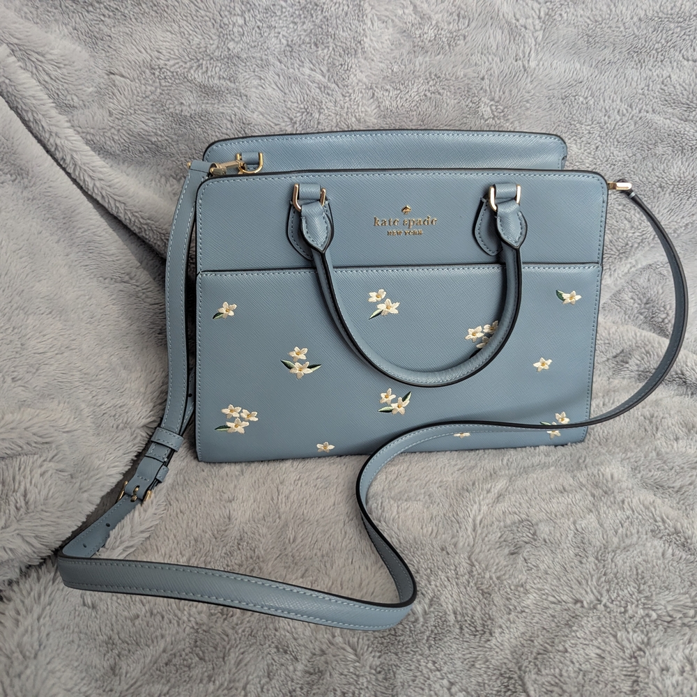 kate spade Light Blue Floral Embellished Crossbody Satchel